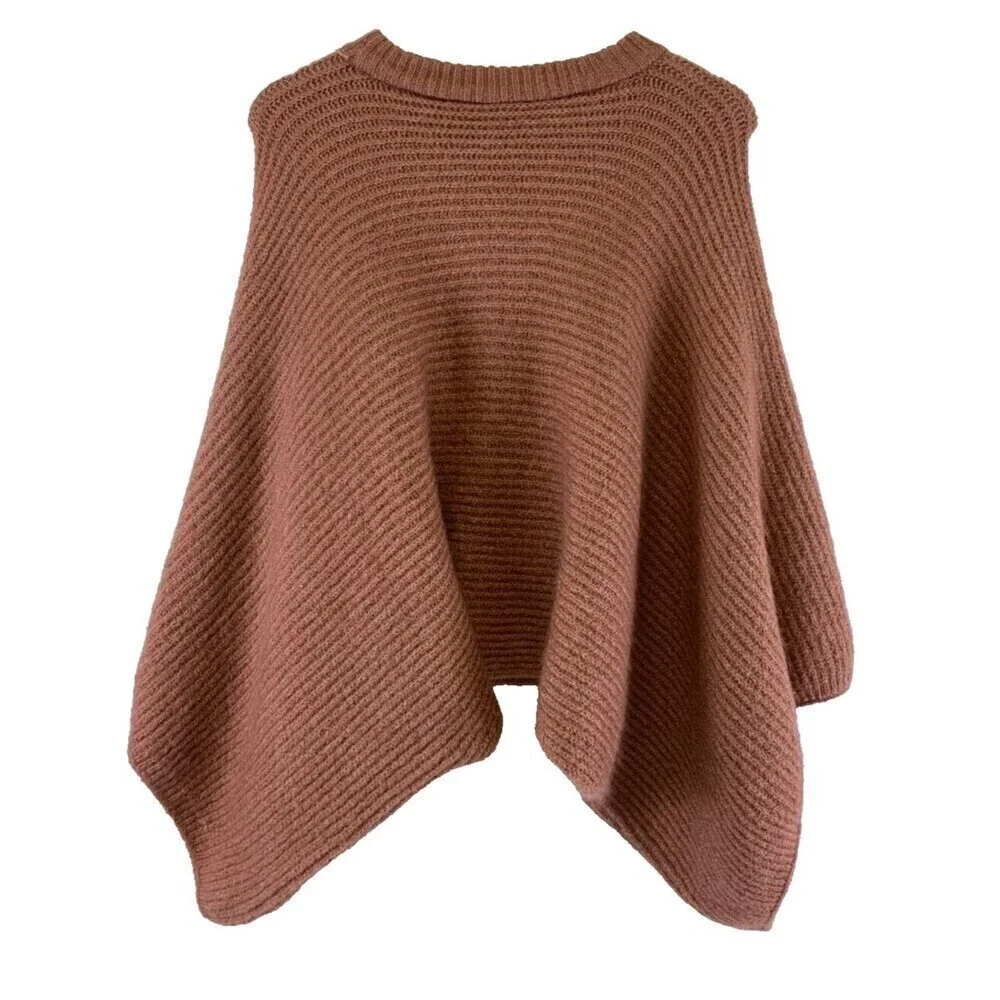 Coco And Carmen Cropped Sweater Poncho Dusty Pink Pullover Ribbed Crew One Size‎